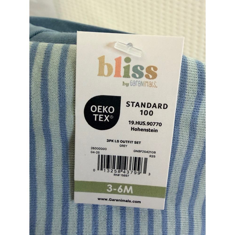Bliss by Garanimals Baby Boys 3PK Outfit Set Blue Grey Stripe Airplane 3-6M NWT - Picture 6 of 6